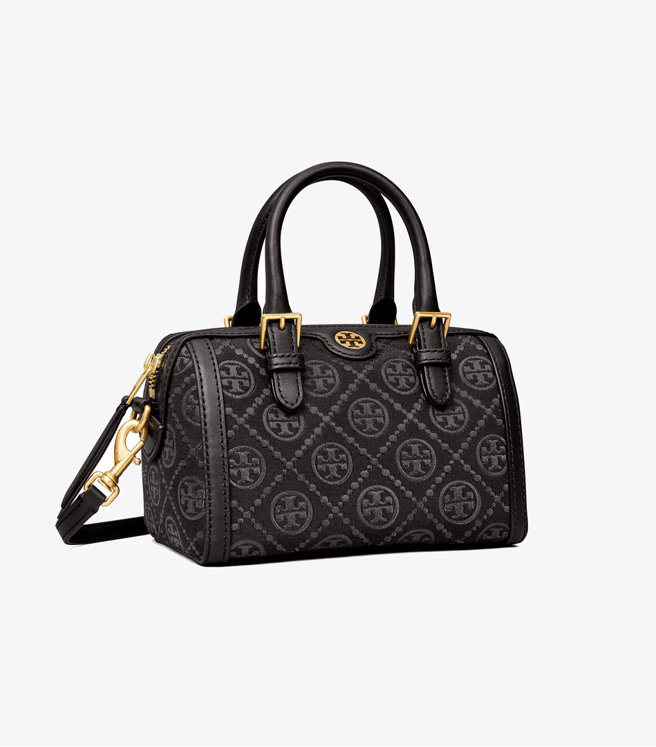 99新 Tory Burch/汤丽柏琦 经典黑色老花迷你波士顿手提包斜挎包