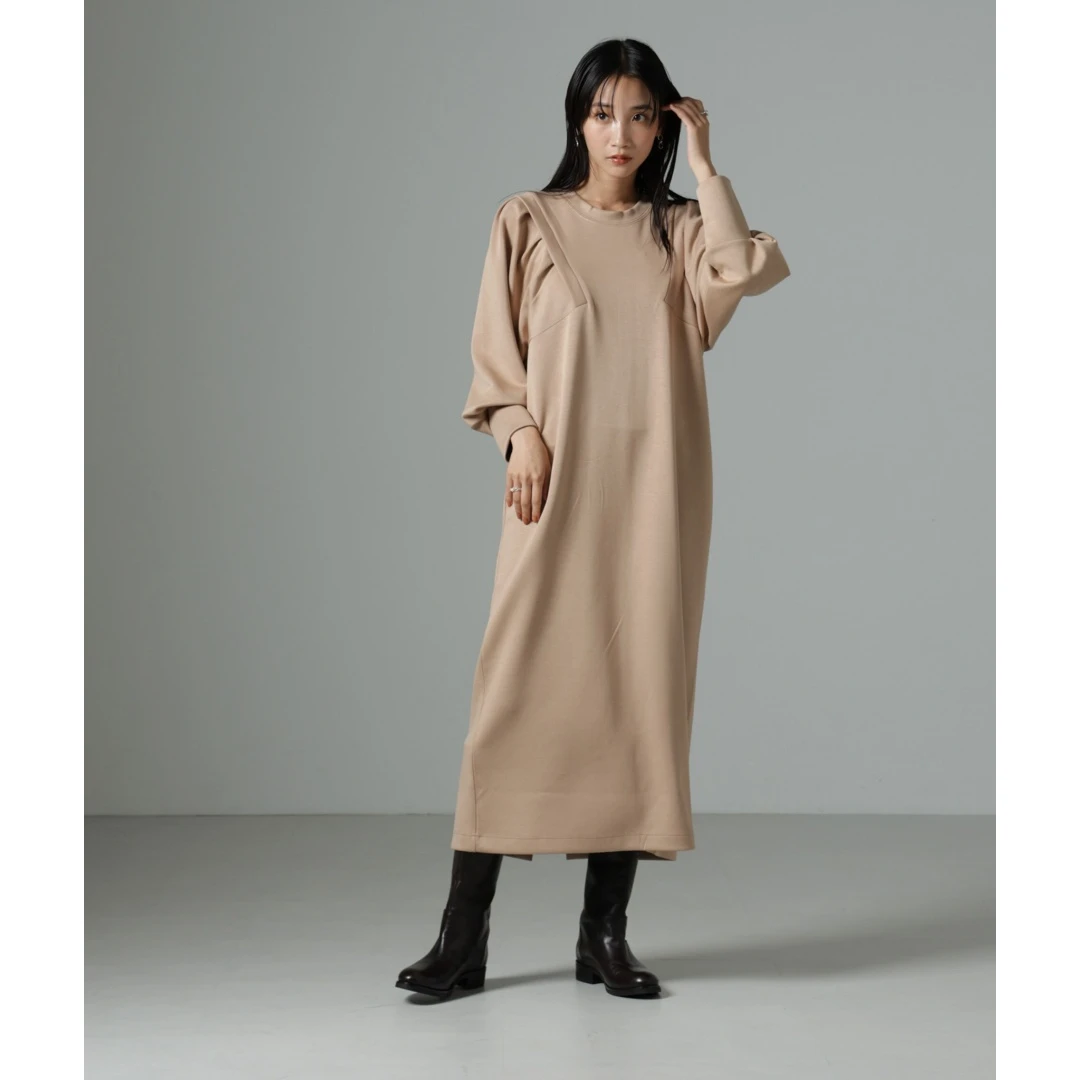 【Yorozuya】 秋季新款 C 时尚气质设计感纯色百搭连衣裙