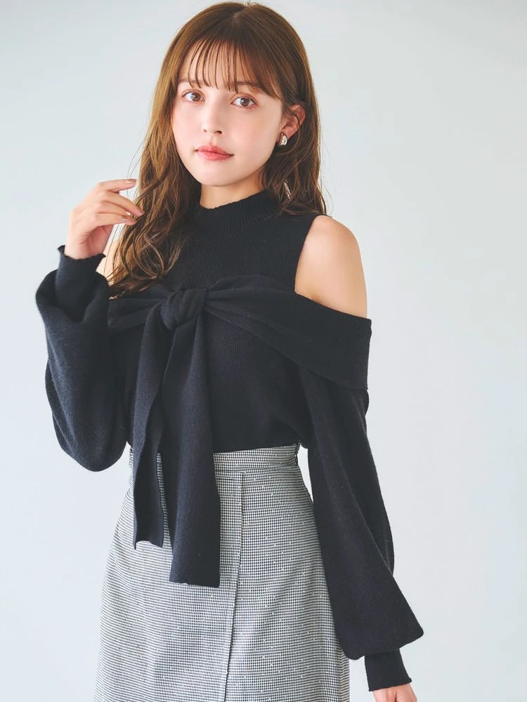 【Yorozuya】 秋季新款 D 露肩设计感气质百搭优雅针织上衣