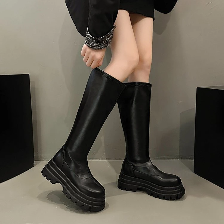 春秋女靴子2023新款厚底高筒靴小个子弹力长筒靴不过膝瘦瘦骑士靴