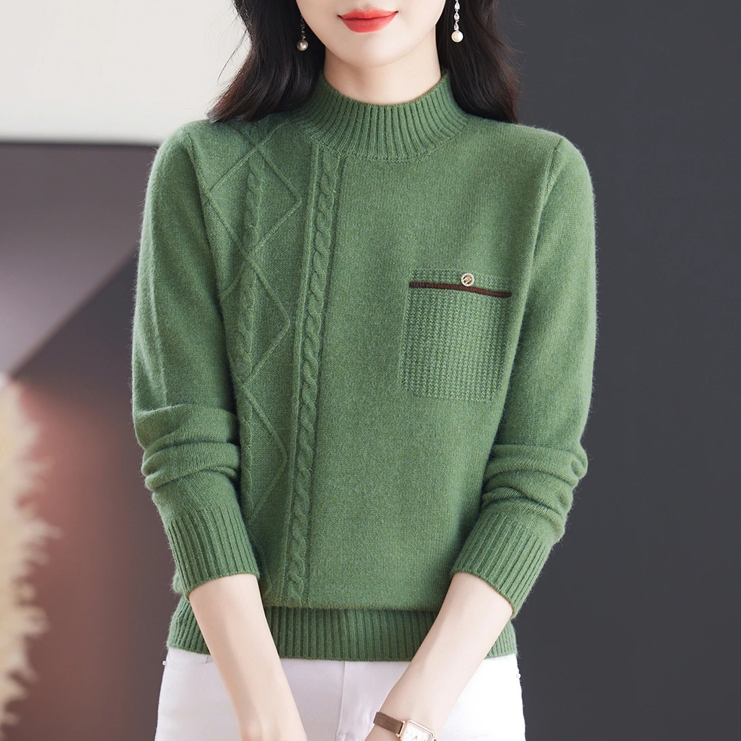 洋气提花加厚针织衫女时尚百搭宽松半高领打底衫秋冬简约套头毛衣