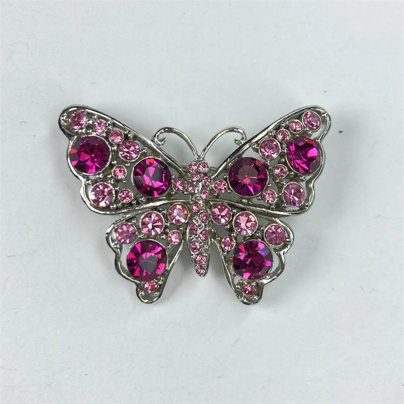 合金胸针 密镶粉色莱茵石蝴蝶胸针1-7【2061105-073】
