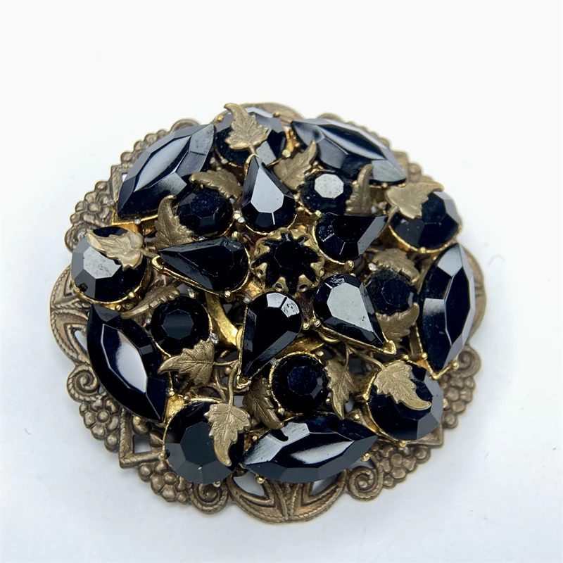合金胸针 古典掐丝黑色莱茵石团花胸针1-12【2061114-024】