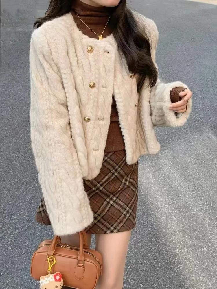秋冬季新款宽松毛毛外套女短款洋气毛绒大衣加厚显瘦