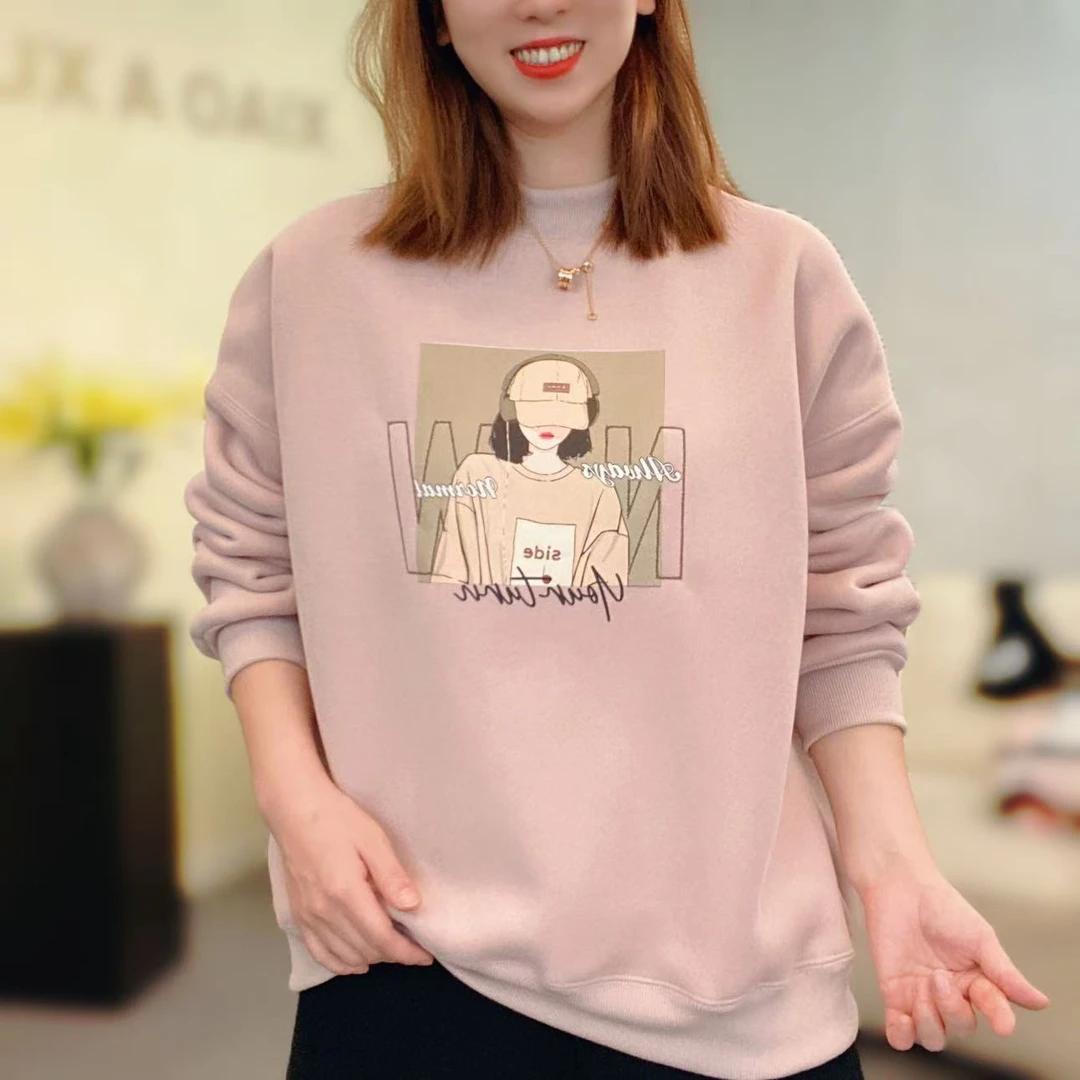 【加厚雪花绒】半高领2025冬季新款韩版宽松显瘦高端休闲百搭卫衣女