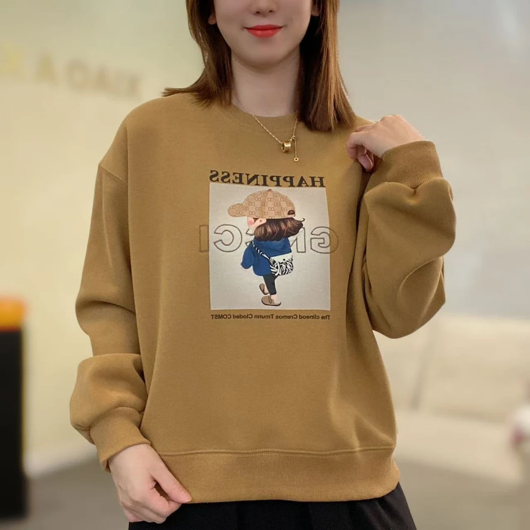 【加绒加厚】短版2024秋冬新款加绒圆领高端卫衣女韩版宽松显瘦上衣