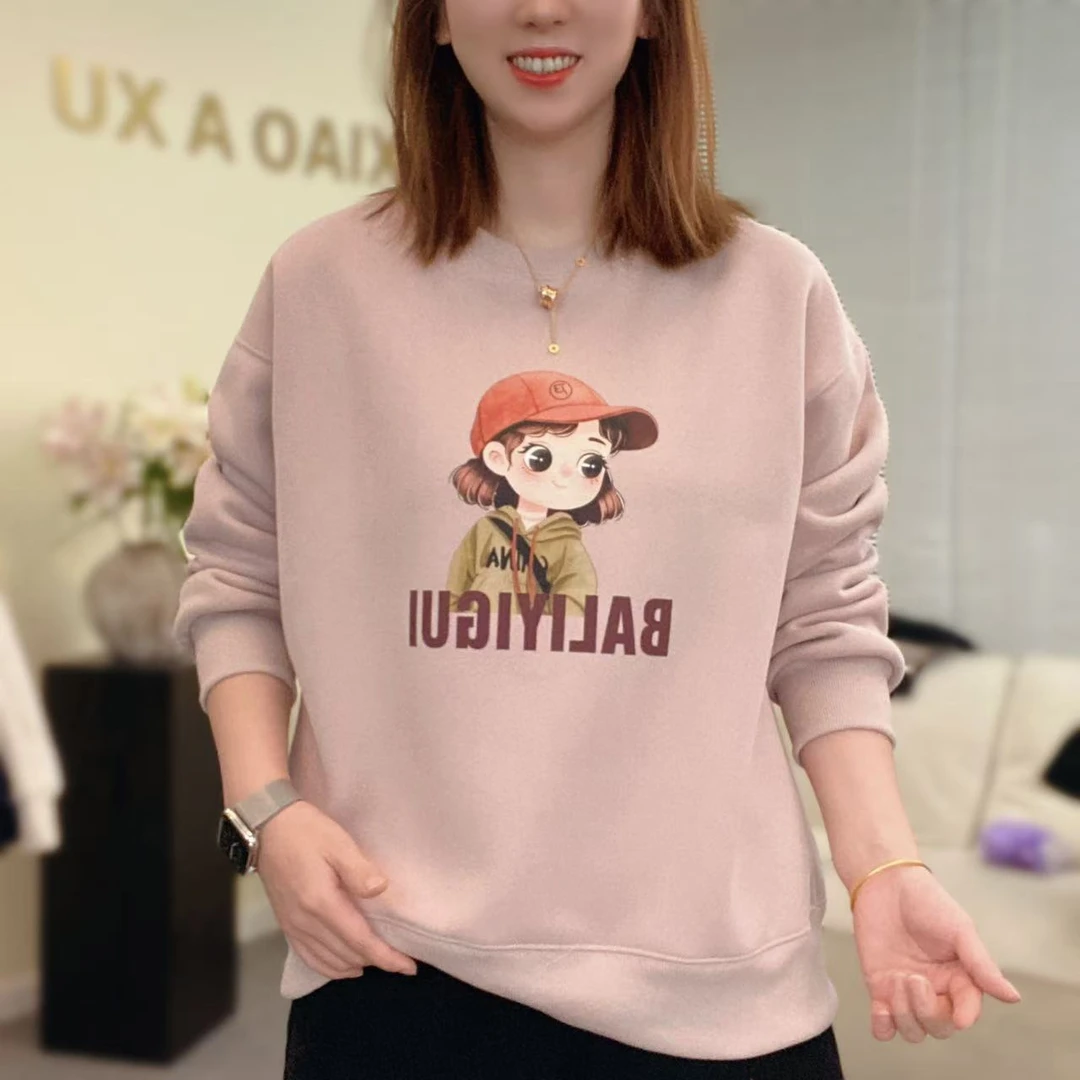 【加绒加厚】2025秋冬新款加绒圆领高端卫衣女韩版宽松显瘦休闲上衣