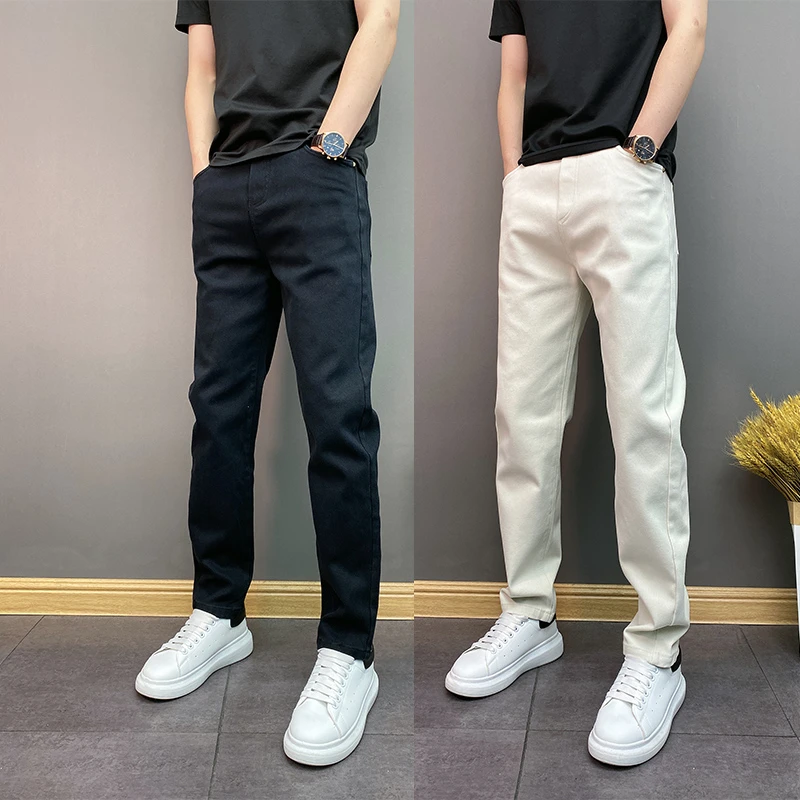 2024年春秋季修身爆款青年直筒纯色男士休闲裤痞帅网红美式牛仔裤