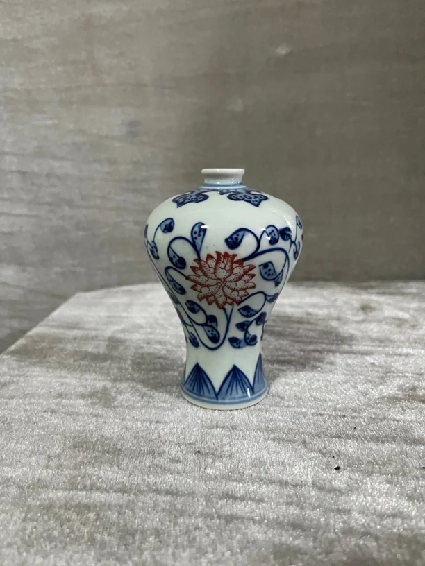景德镇陶瓷青花釉里红缠枝莲小花插梅瓶青花瓷摆件釉下彩