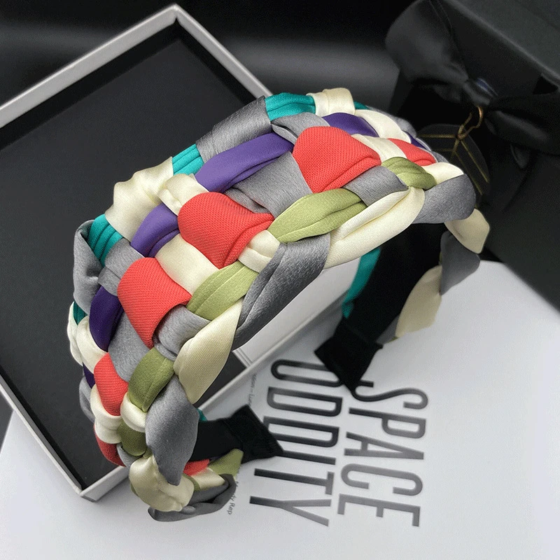 高级时尚百搭感缎面手工编织简约发箍女超宽边遮白发外出发捆头饰