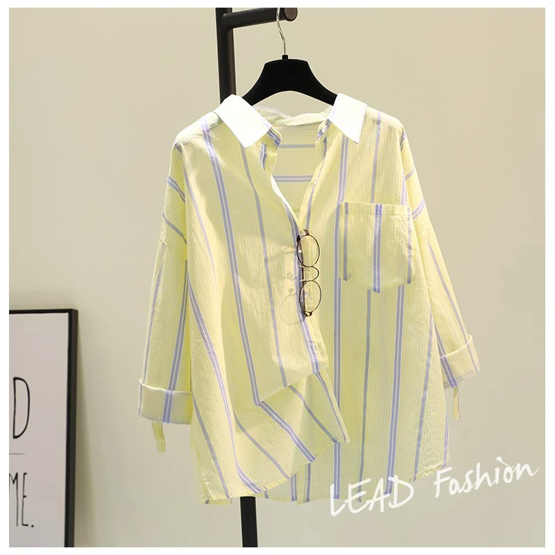 欧货春秋新款条纹衬衫女韩版宽松慵懒风设计感小众长袖衬衣潮流爆