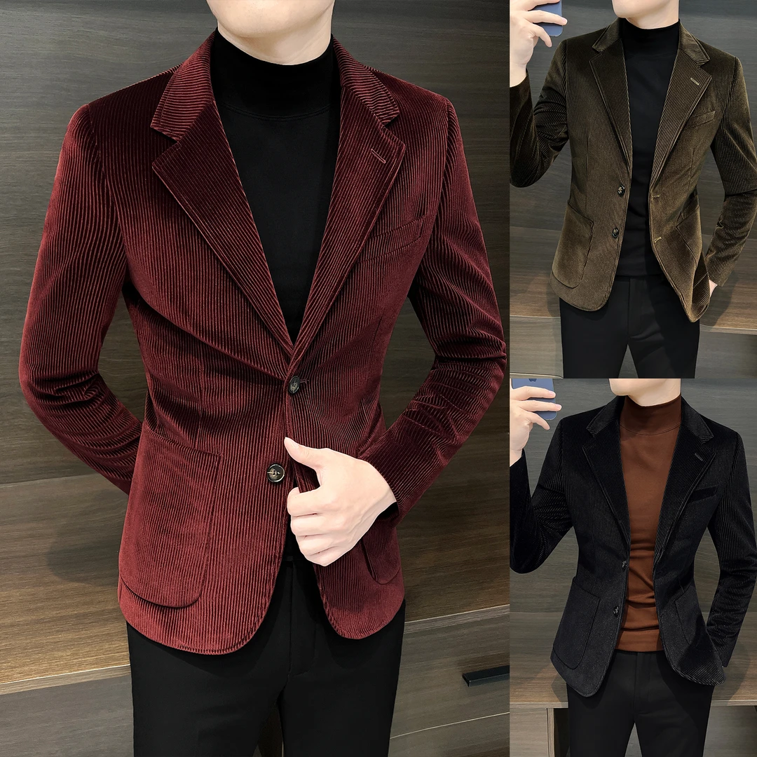 灯芯绒休闲西装外套男款2025款男士西服单件上衣英伦雅痞风格男装