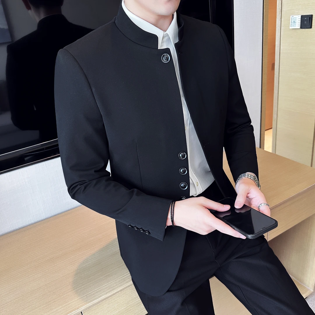 休闲西装外套男款爆款2024新款高级感西服上衣男新中式立领中山装