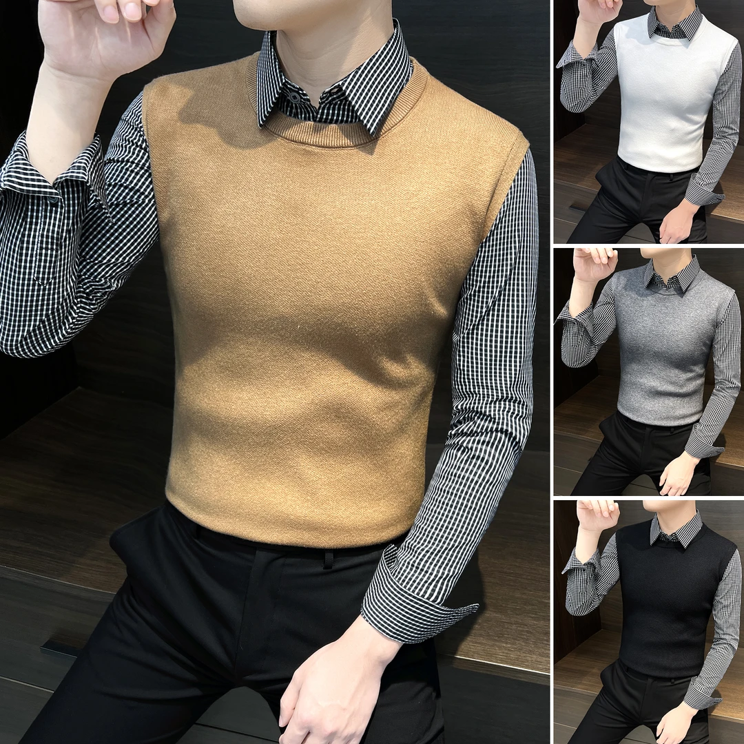 男士马甲背心秋冬款2025新款痞帅无袖针织毛衣男款修身内搭打底衫