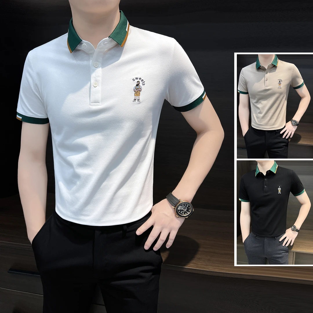 撞色刺绣男士polo衫轻奢高级感男装夏季薄款潮牌流行t恤短袖男款