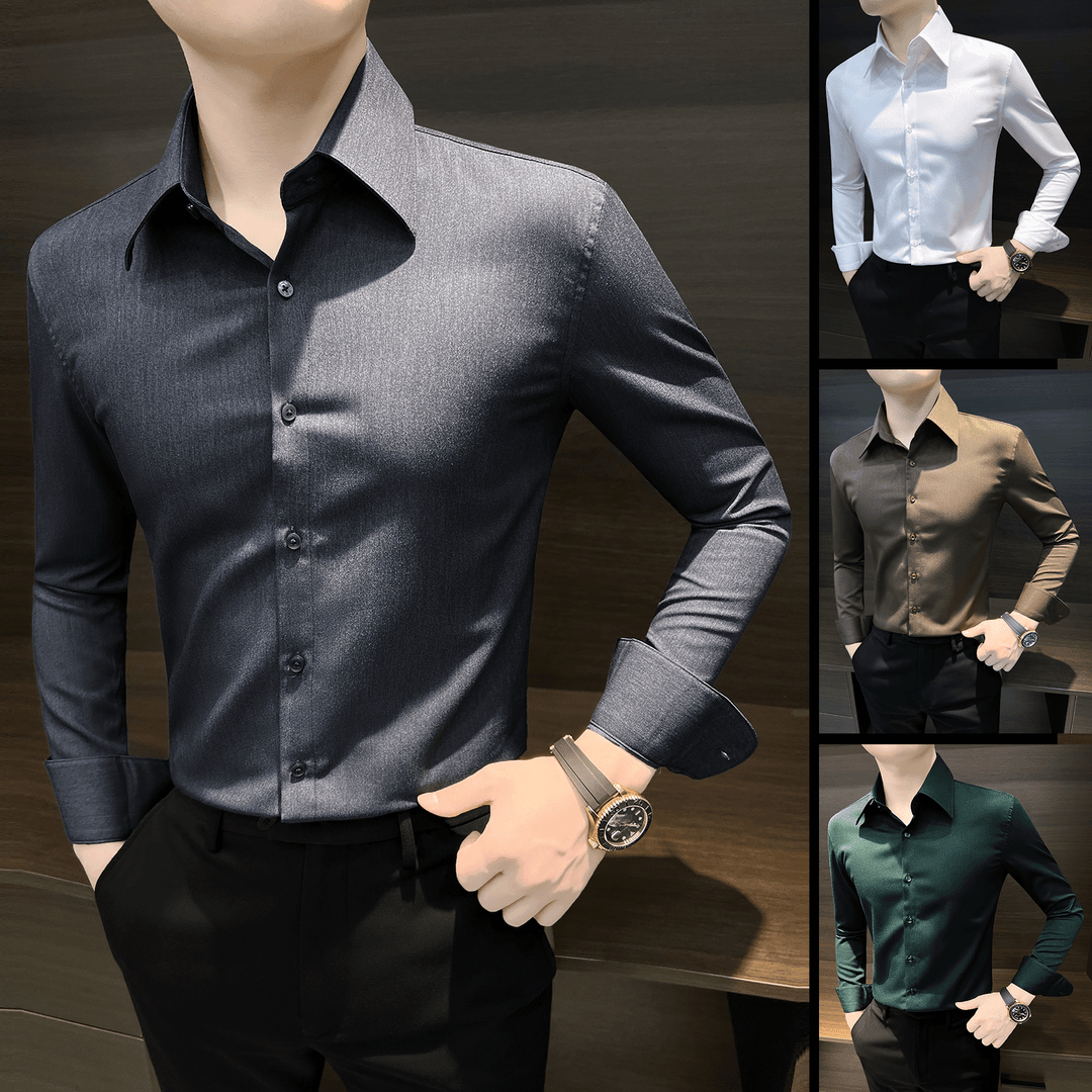 长袖衬衫男款痞帅高级感商务男装纯色上档次男士衬衣爆款2024新款