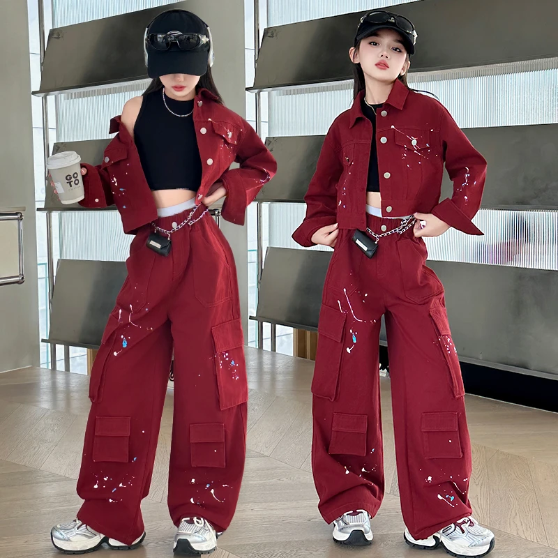 女童牛仔套装春秋2024新款舒适中大童洋气时髦外套两件套工装裤潮