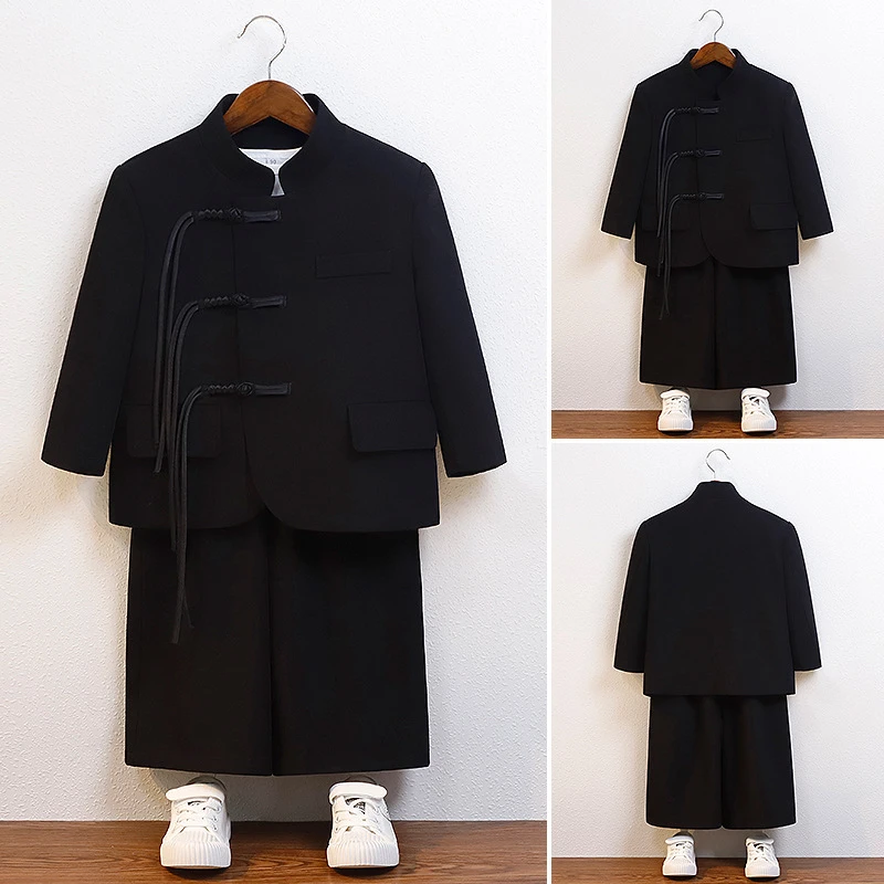 男童汉服套装中国风唐装新中式立领复古风中山装走秀演出服