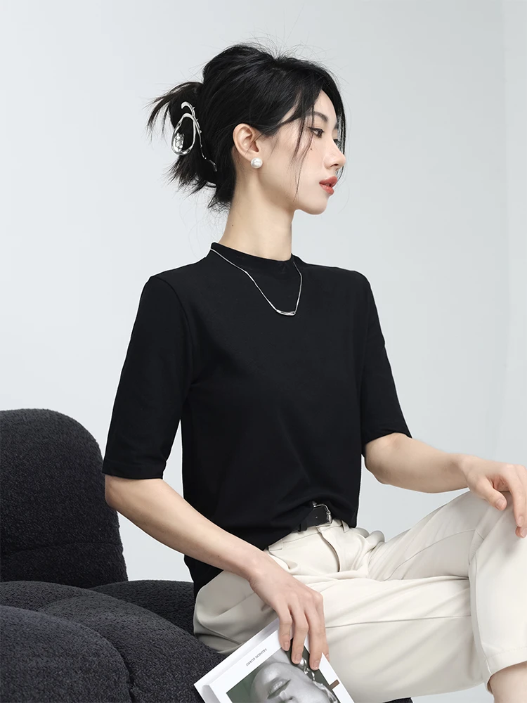 休闲气质中袖t恤时尚夏季直筒百搭宽显瘦纯色春夏薄款半袖宽松