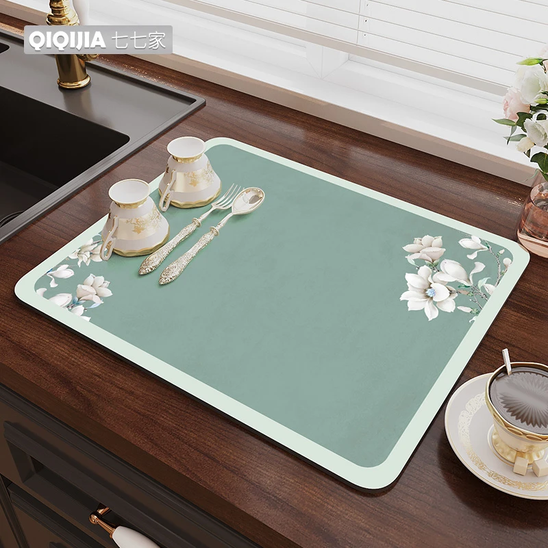 七七家厨房台面沥水垫硅藻泥吸水垫桌面餐具干燥垫杯垫免洗吧台垫