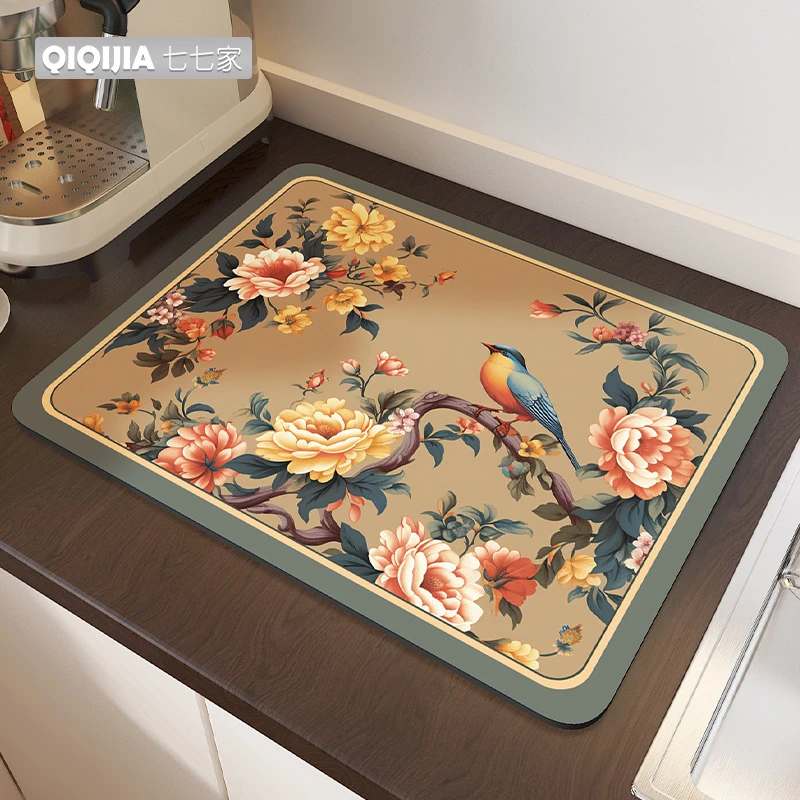 七七家中式风厨房台面沥水垫子杯垫硅藻泥干燥垫吸水垫隔热垫免洗