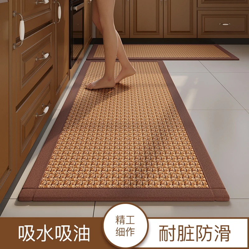 厨房地垫吸水吸油免洗可擦编织门垫家用进门防滑脚垫耐脏长条地毯