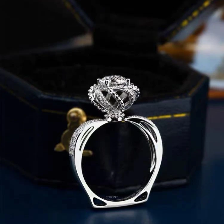 925银莫桑石戒指 【喷泉玫瑰】1克拉-2克拉/莫桑石/925银戒指