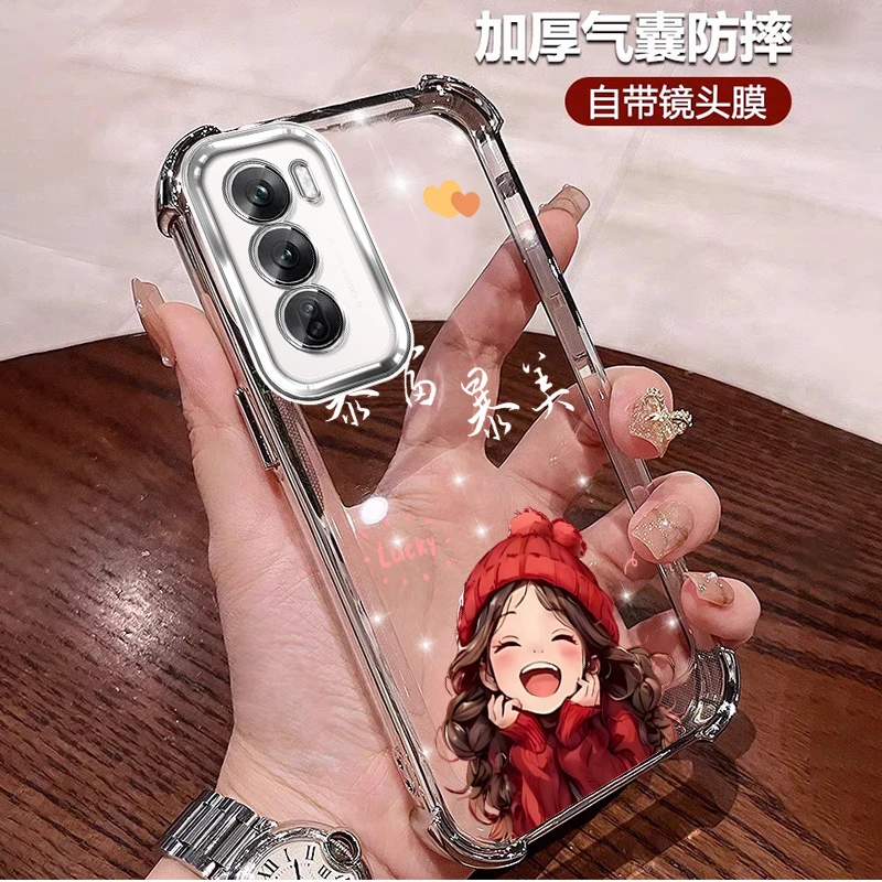 新款适用OPPORENO12手机壳女 四角防摔reno12pro气囊全包镜头膜软