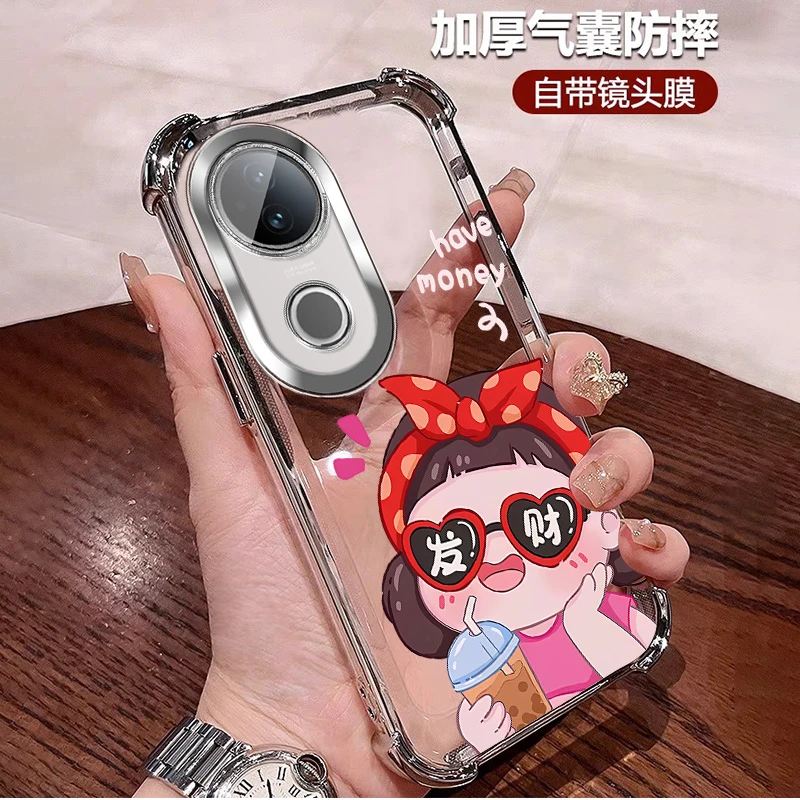 卡通女孩适用vivos20手机壳气囊四角防摔S20Pro全包镜头膜可爱ins
