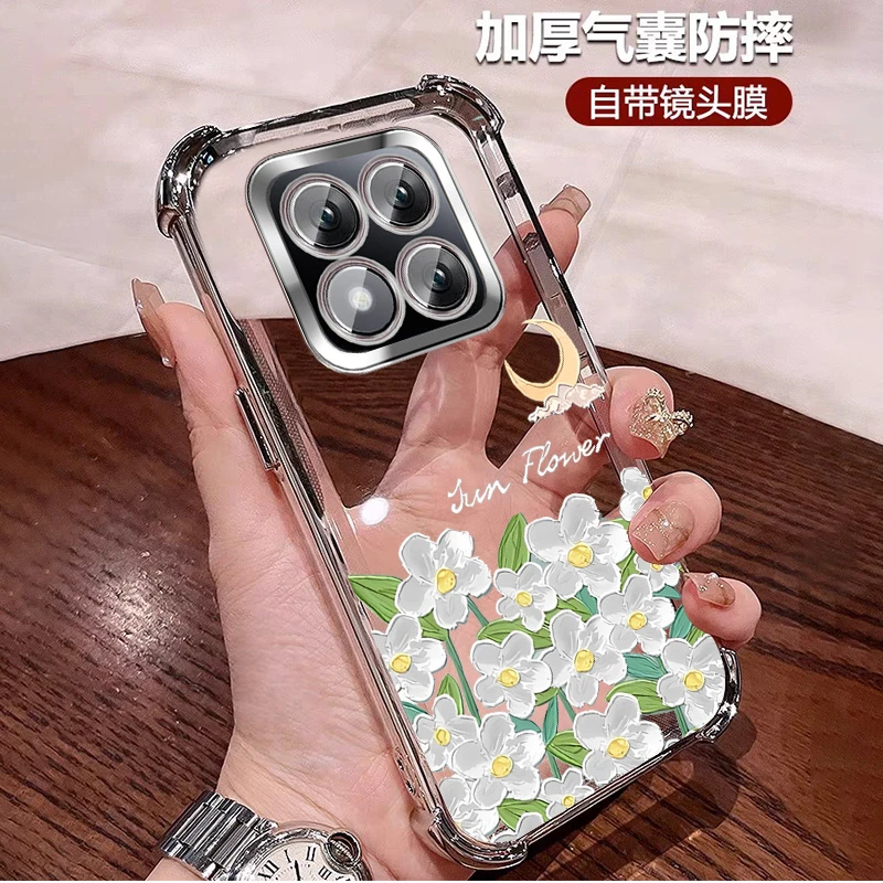 花朵适用红米note14pro+手机壳女防摔气囊14PRO 自带镜头膜创意软
