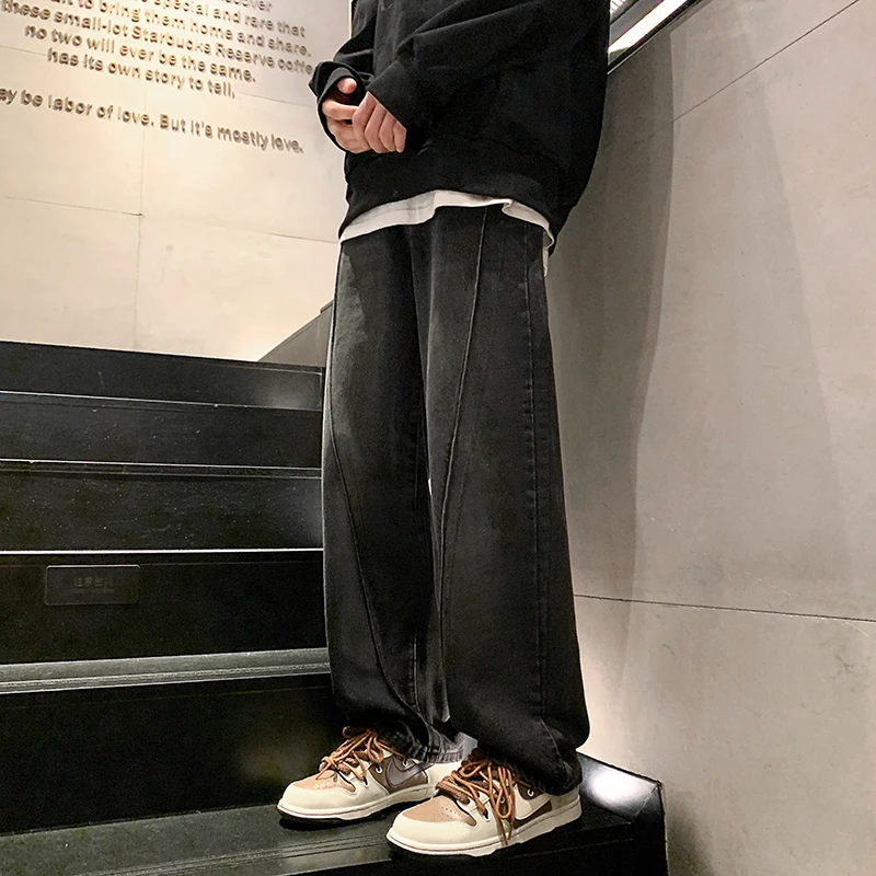美式ins高街小众潮牌加绒加厚水洗牛仔裤男复古痞帅炸街直筒长裤