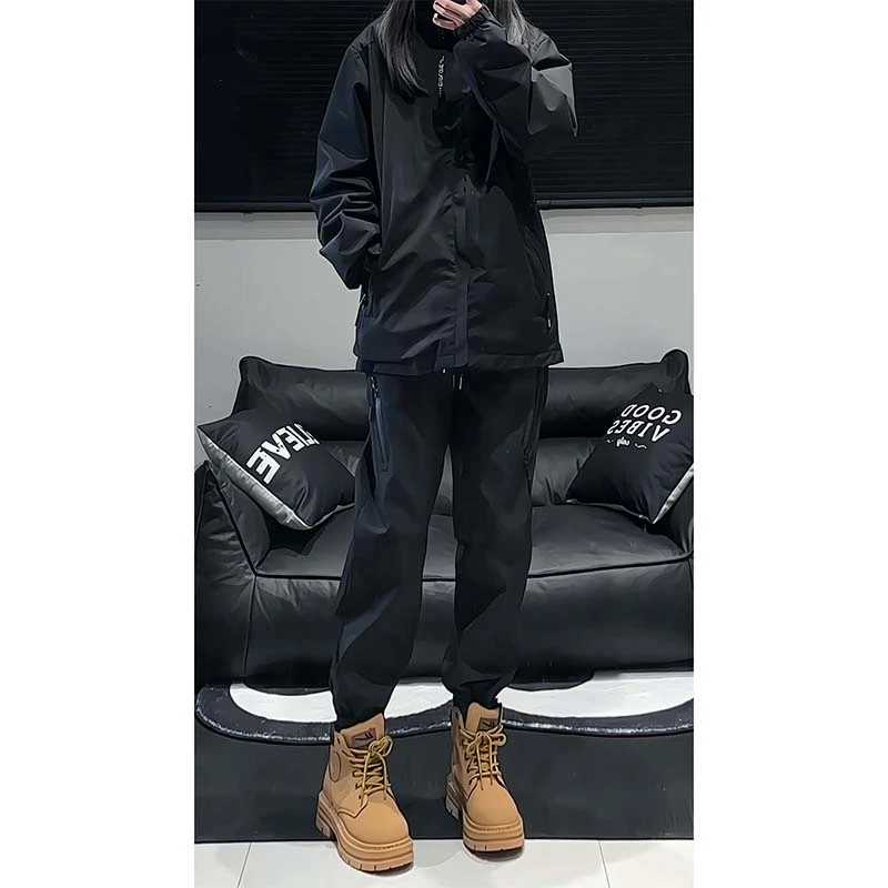 美式vibe休闲裤男款秋冬季山系户外防风登山裤加绒宽松束脚工装裤