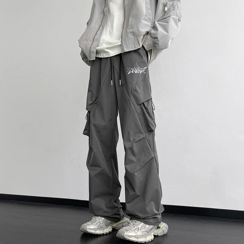 美式机能冲锋裤男款秋冬加绒加厚直筒阔腿休闲裤户外滑雪登山裤子