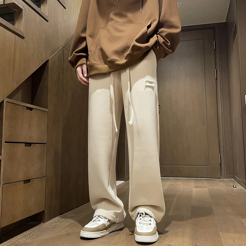 德绒休闲裤子男款秋冬季美式vibe潮流加绒加厚阔腿裤直筒垂感长裤