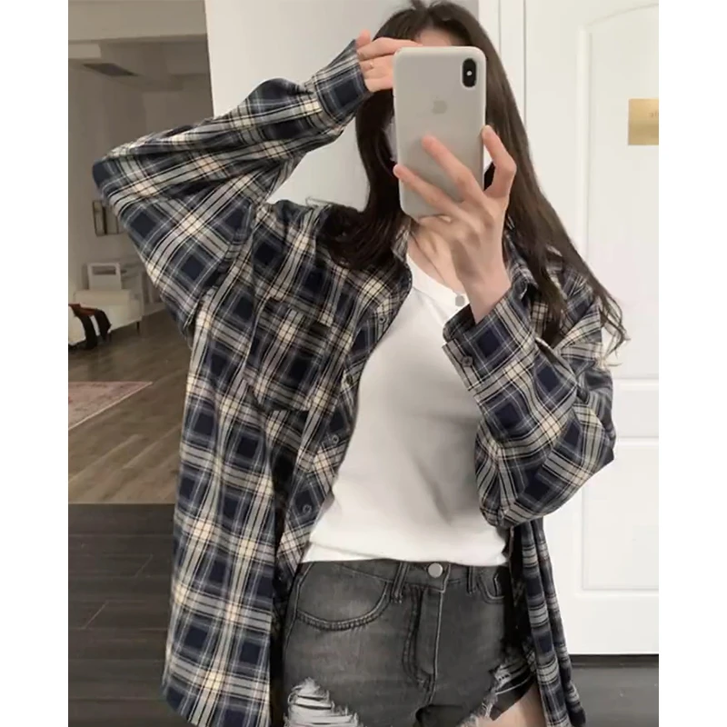 2024早秋衬衫外套男士休闲复古格子韩系穿搭上衣内搭叠穿衬衣长袖