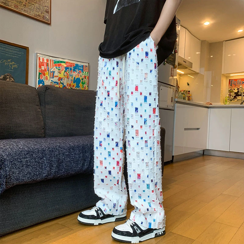 秋冬季彩色棋盘格休闲裤男女美式潮牌欧美痞帅大码直筒拖地长裤潮