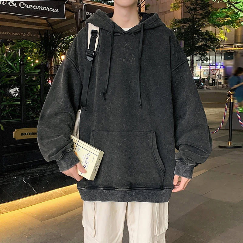 潮牌水洗复古重磅连帽卫衣男款秋季vibe美式休闲高街做旧套头外套