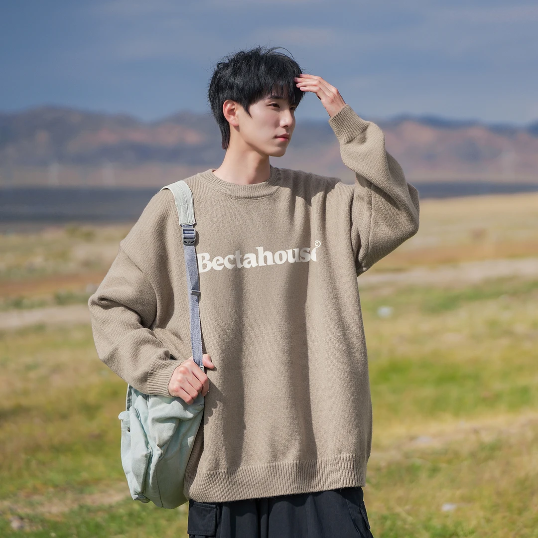 毛衣男秋冬新款日系复古内搭圆领打底针织衫慵懒风情侣款男士外套