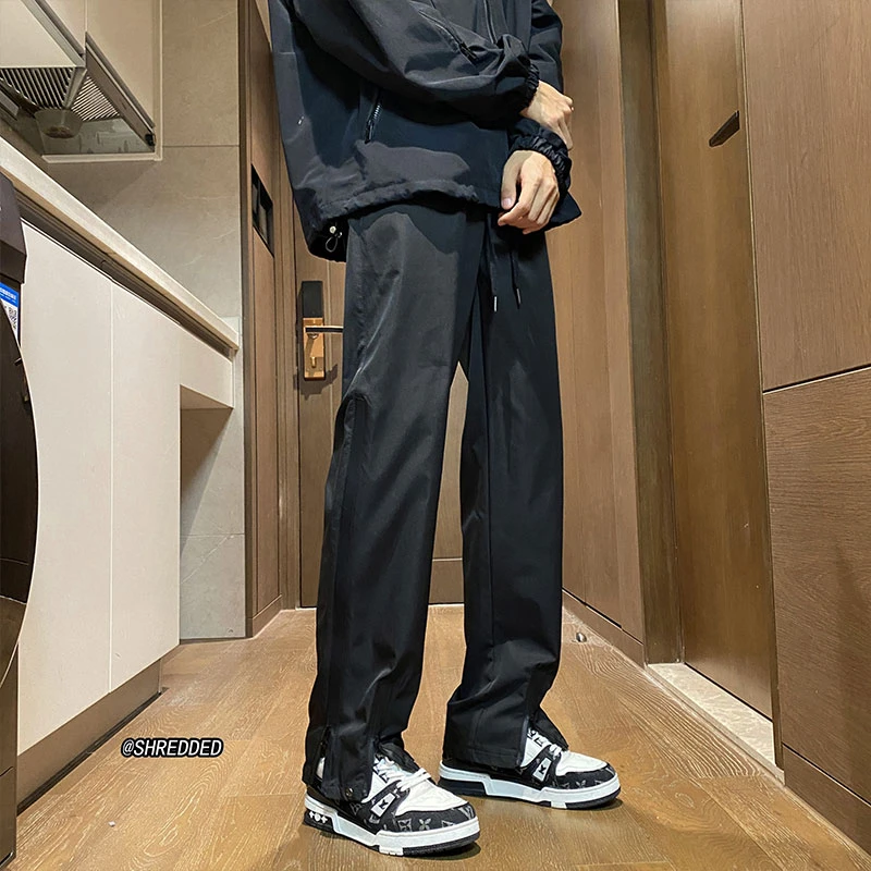 机能风双拉链防风休闲裤男直筒修身美式vibe裤子设计感开叉微喇裤