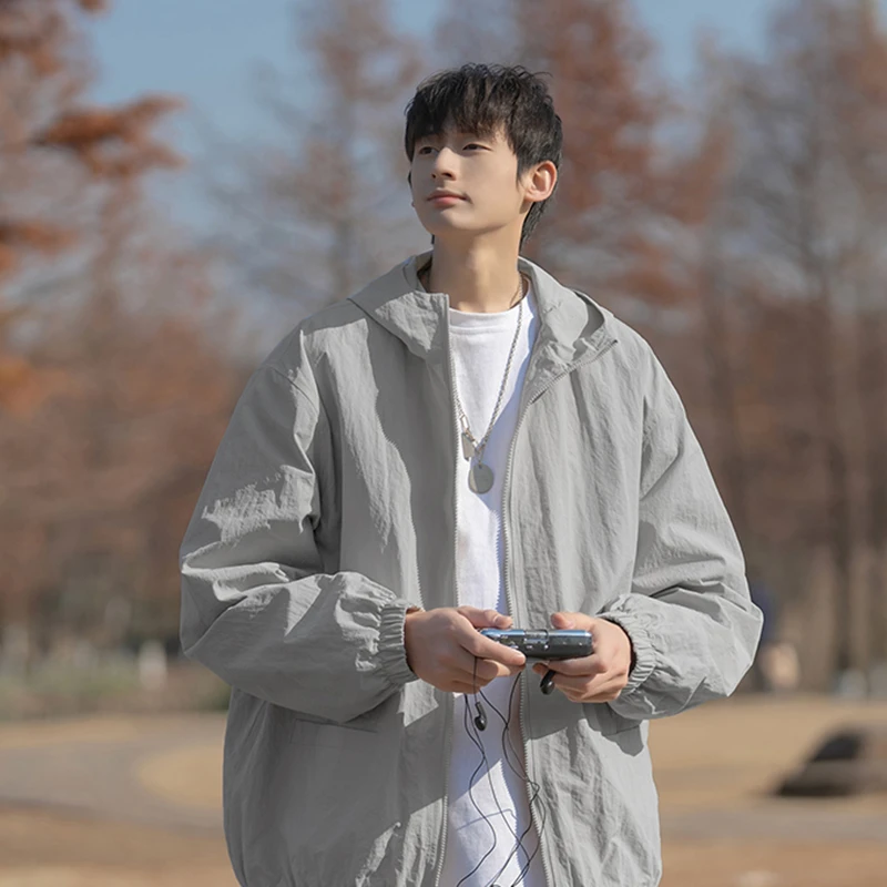日系工装夹克男士春秋外套潮牌宽松休闲薄款衣服户外连帽潮流夹克