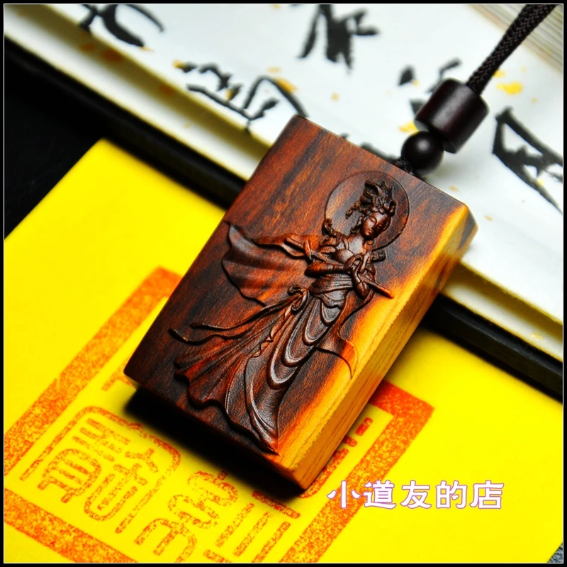 天然雷击木九天玄女吊坠牌子纯手工雕刻雷击枣木雷劈桃木随身佩戴