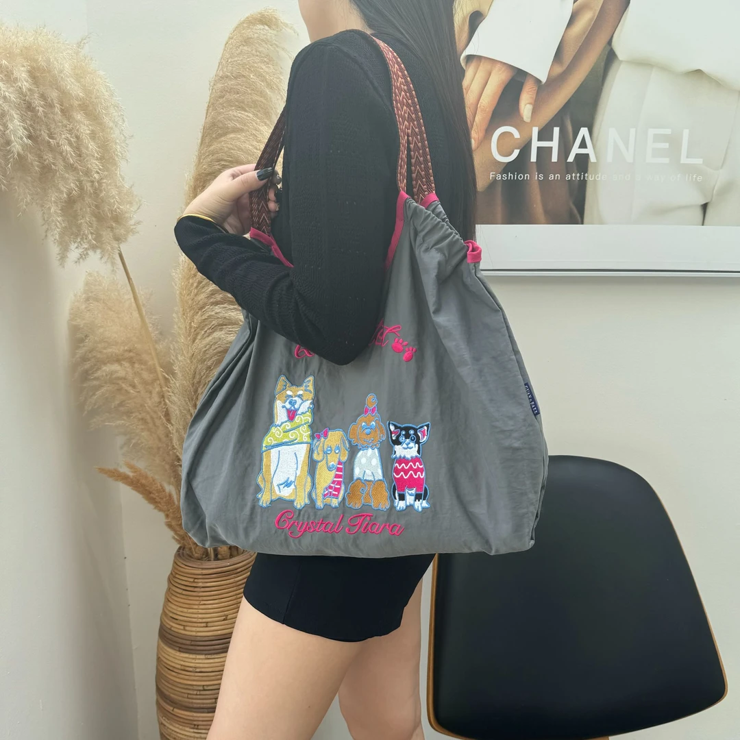 【宽肩带】高圆圆同款刺绣ball环保购物袋尼龙包包女款爆款2025新款