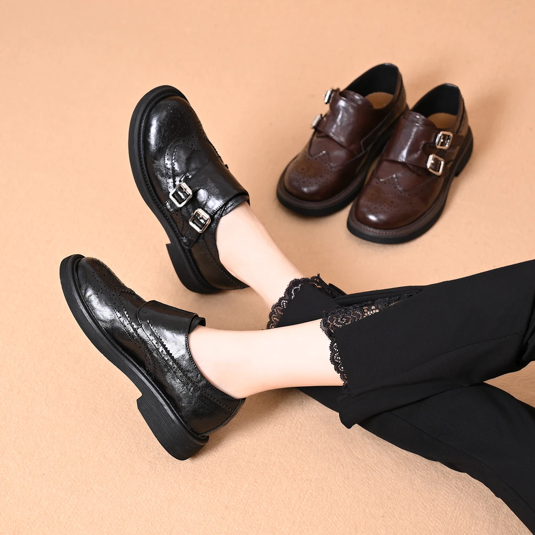 深口单鞋女2025春秋新款英伦风女士皮鞋圆头平底工作鞋一脚蹬女鞋