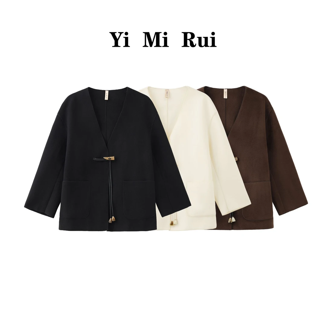 2401款百搭牛角扣款小个子气质呢子外披双面呢大衣