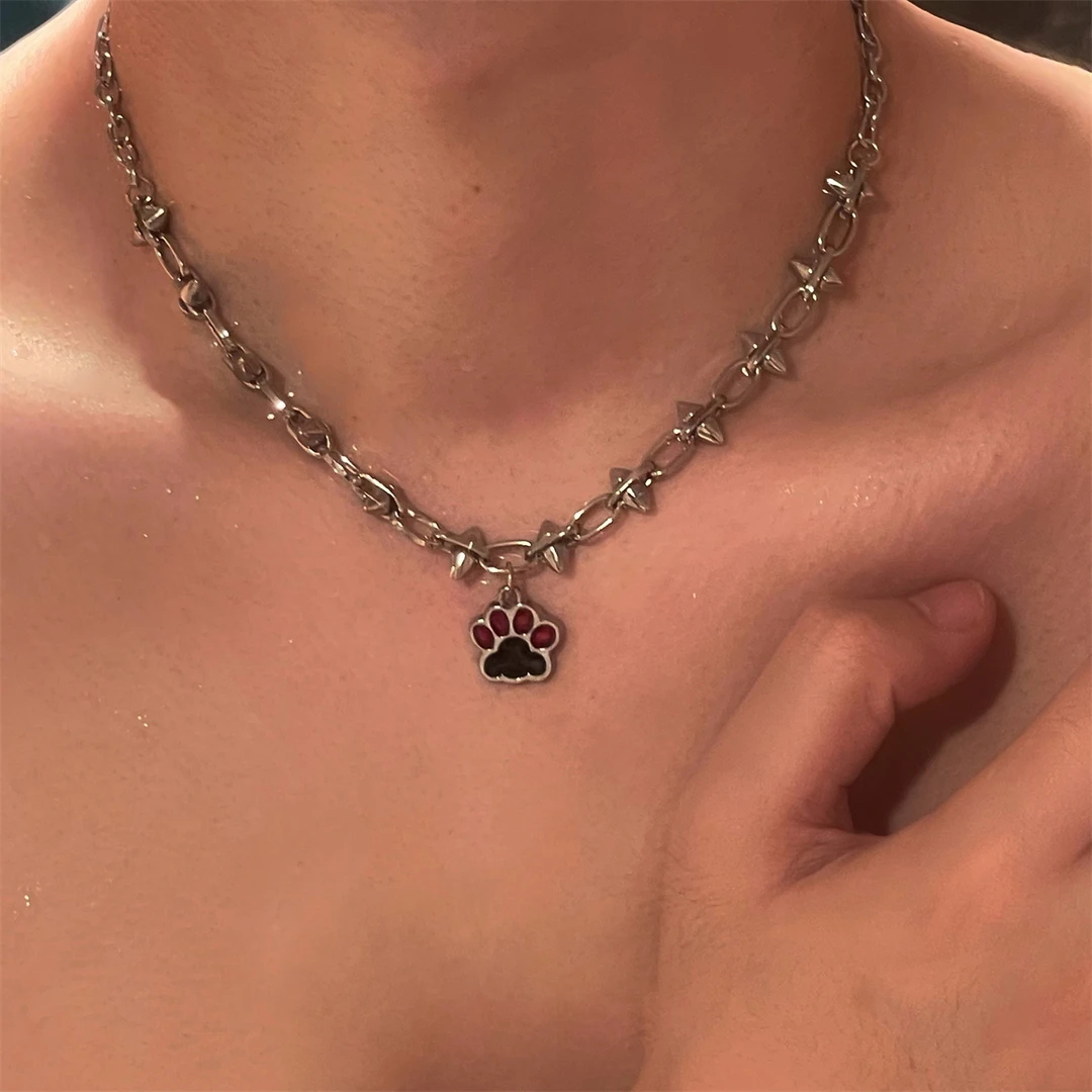 合金项链 铆钉猫爪小众设计感锁骨链轻奢男嘻哈朋克y2k颈链配饰潮