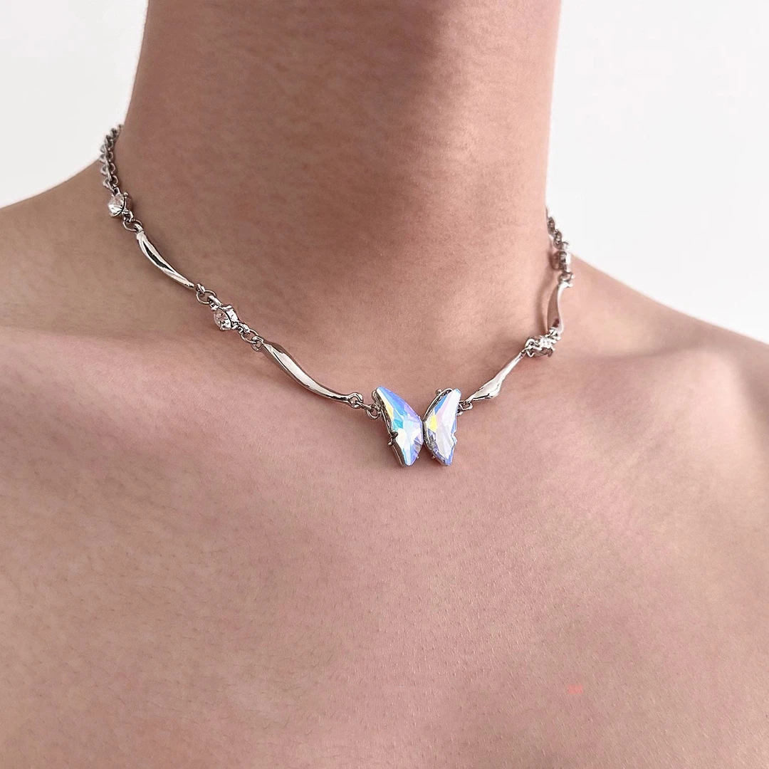 合金项链 简约个性渐变蝴蝶项链轻奢男士锁骨链小众冷淡风颈链潮