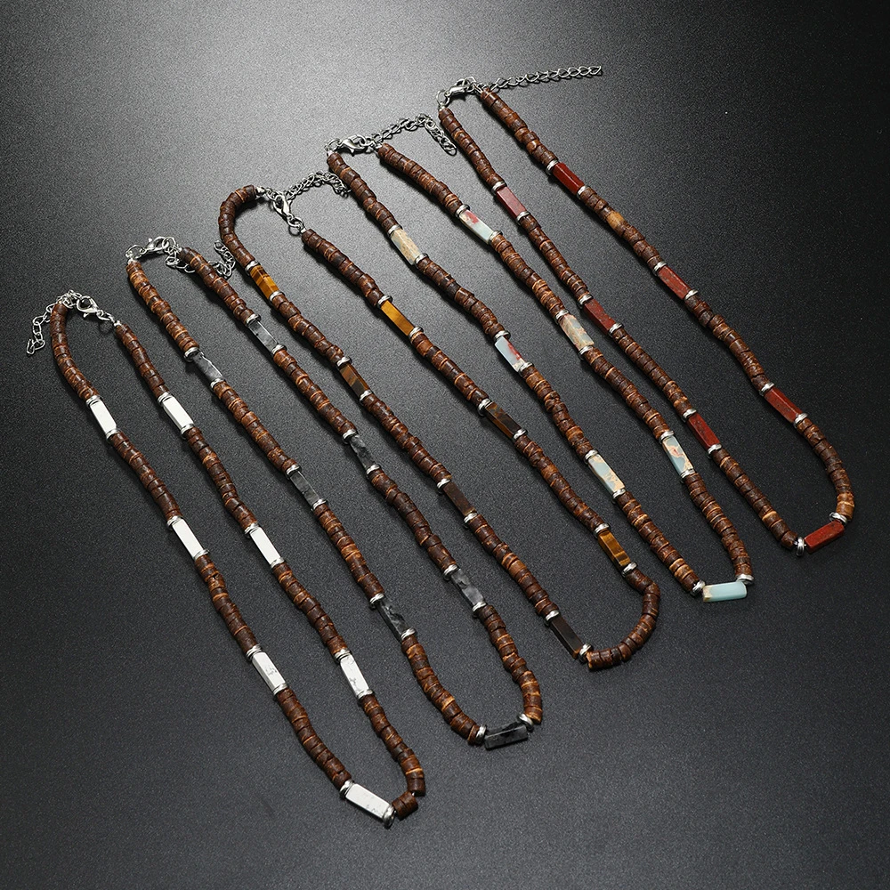 合金木质项链 新中式复古百搭串珠颈链藏式波西米亚夏季男士饰品