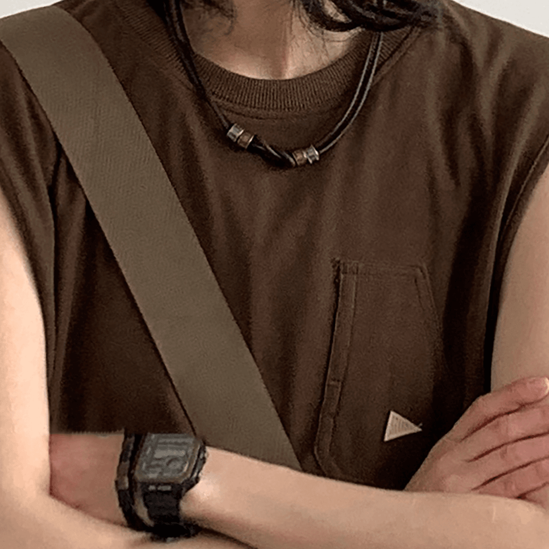 合金布艺项链 夏日做旧复古个性吊坠金属环欧美男女学生百搭潮款