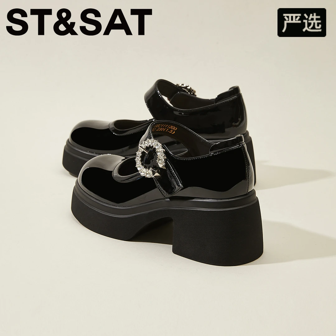 星期六黑色风暴厚底百搭玛丽珍鞋2025冬季新款显高显瘦休闲单鞋女