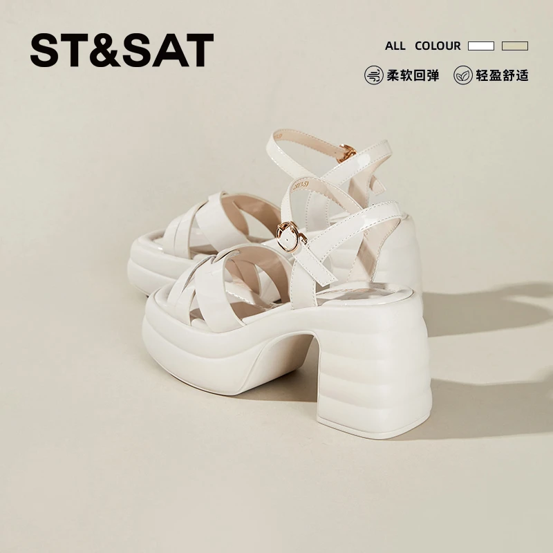 星期六经典一字带跟脚高跟鞋子女款2025夏季新款超显瘦软底女凉鞋